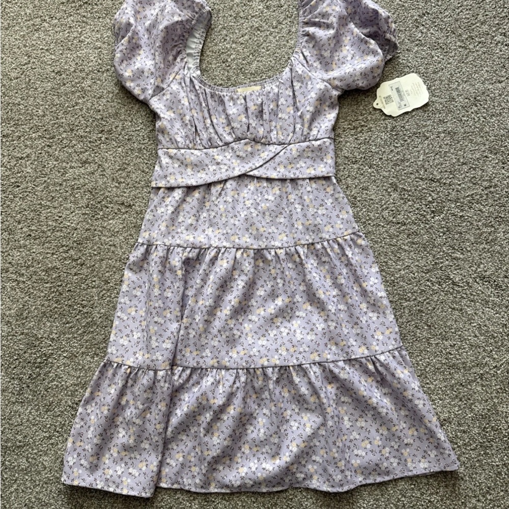 Altar'd State Lilac Floral Dress with Puff Sleeves